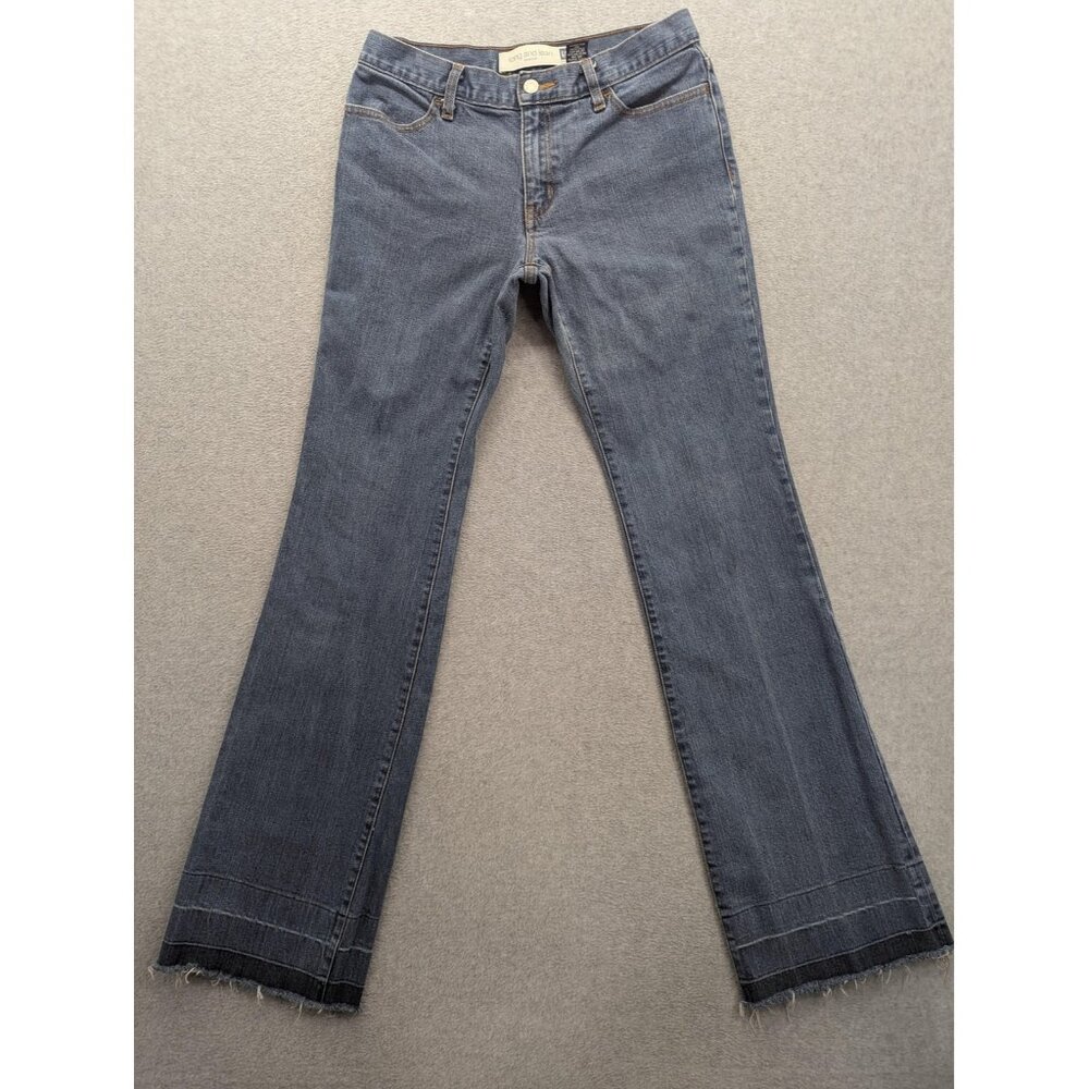 VTG GAP Long and Lean Jeans Womens 6 Blue Stretch Flare Raw Hem Distressed Y2K